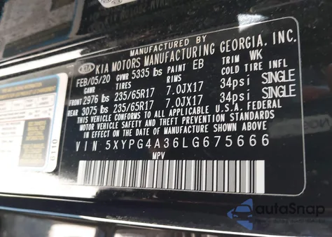 2020 Kia Sorento L/Lx from USA, damaged, VIN 5XYPG4A36LG675666